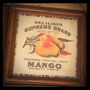 Wood framed vintage produce crate label